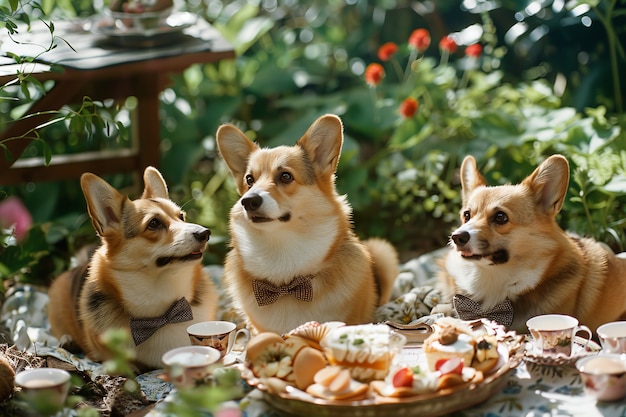 Honden genieten van een picknick in de open lucht