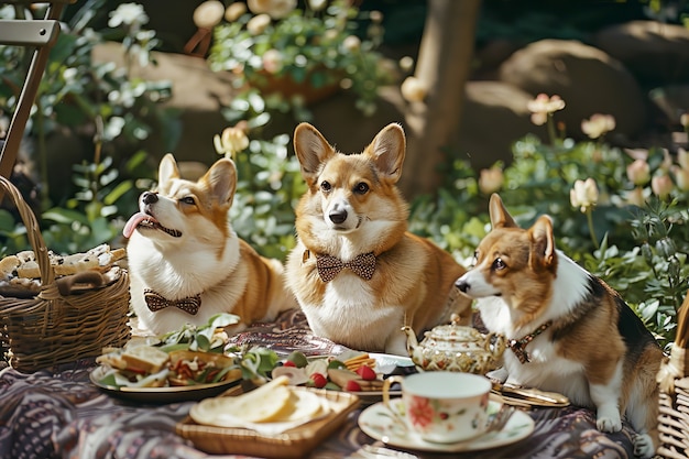 Gratis foto honden genieten van een picknick in de open lucht