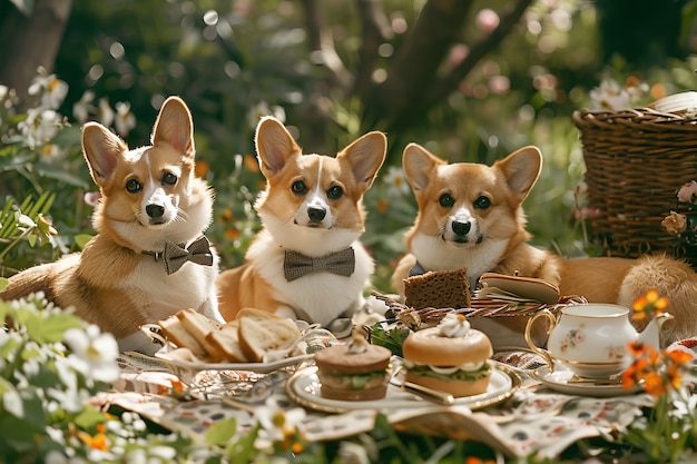 Honden genieten van een picknick in de open lucht