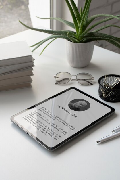 Hooghoekige tablet- en boekenopstelling