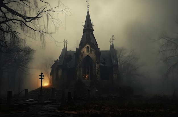 Gratis foto horror scene met een griezelige kerk