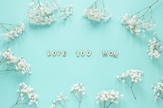 Hou van je moeder inscriptie in frame van bloemen takken