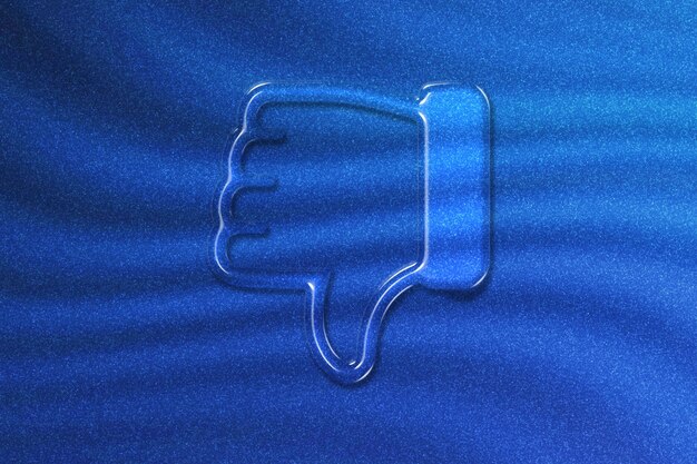 Houd niet van handsymbool, duim omlaag tekensymbool, blauwe glitterachtergrond