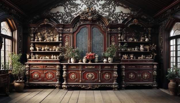 Gratis foto houten altaar met sierlijke decoratiebloemen en kaarsen in een rustieke kerk gegenereerd door kunstmatige intelligentie