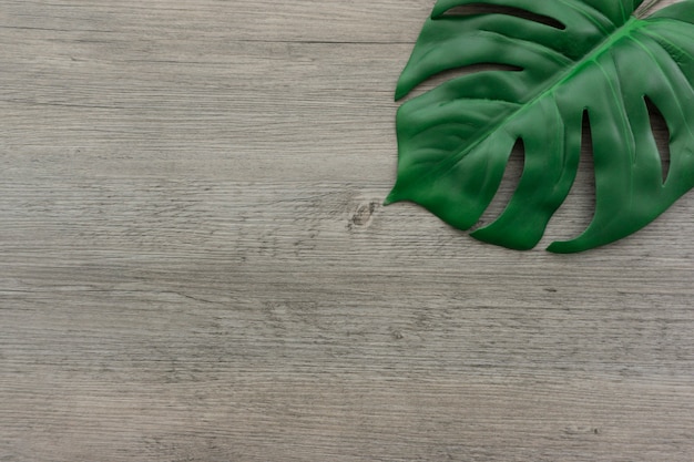 Gratis foto houten oppervlak met decoratieve groene blad