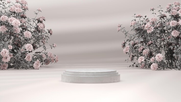 Gratis Foto houten podium met gedroogde roos en bloemblaadjes om producten cosmetica en geschenken valentijnsdag te demonstreren