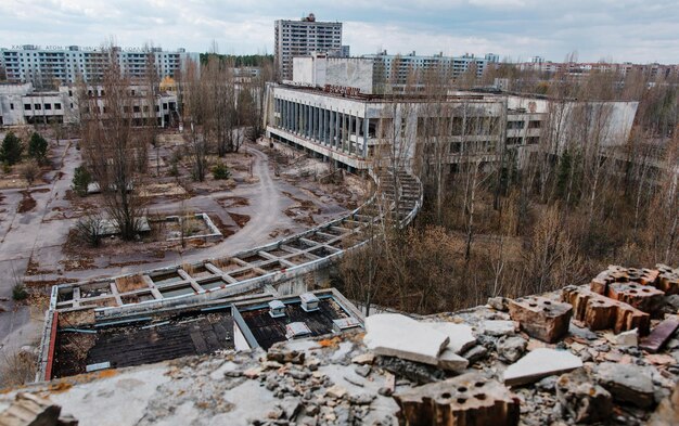 Huis van cultuur Energetik in de stad Tsjernobyl Oekraïne Verlaten stad