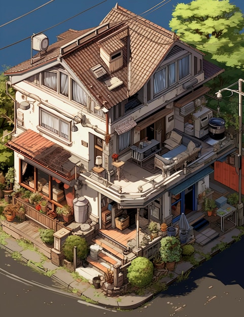 Huisarchitectuur in anime-stijl