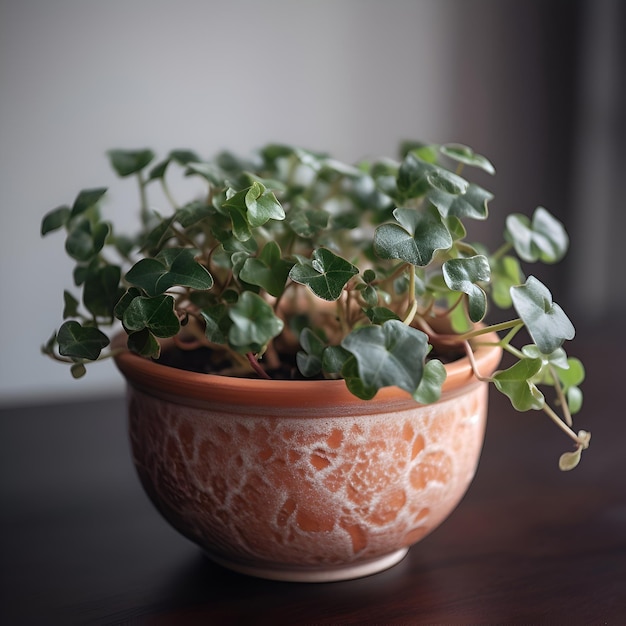 Gratis foto huisplant in een pot op een houten tafel selectieve focus