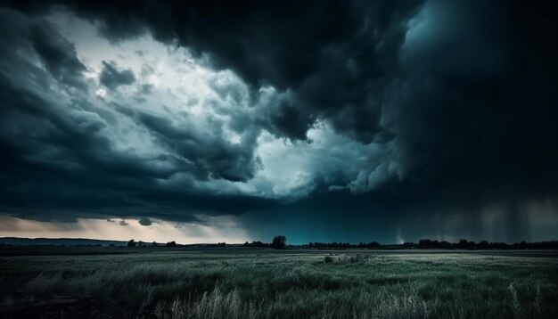 Humeurige lucht boven landelijk landschap onheilspellende schoonheid generatieve AI