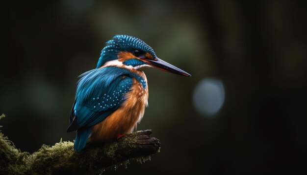 IJsvogel zit op een tak en kijkt uit naar vissen gegenereerd door AI