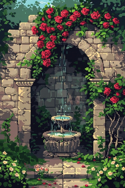 Gratis foto illustratie van een bloementuin in pixel art stijl