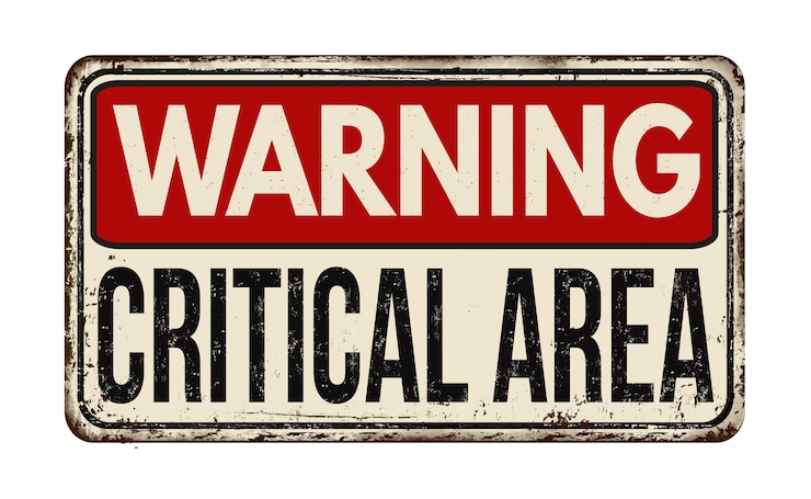 Gratis Foto illustratie van een rood waarschuwingsbord voor kritisch gebied op een wit