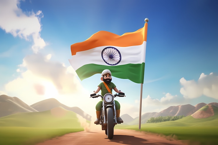 Gratis Foto india dag van de republiek vieren met 3d vlag en ruiter
