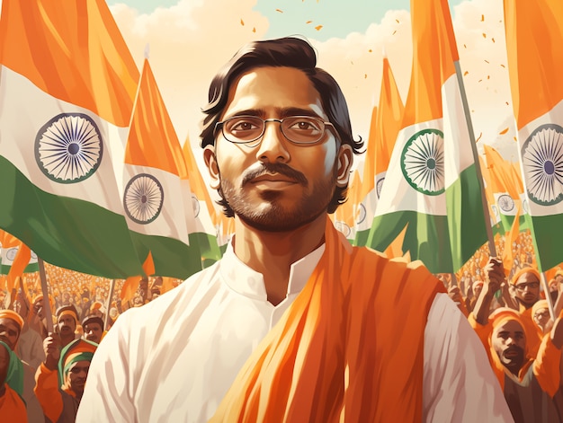 India Dag van de Republiek viering digitale kunst met man portret