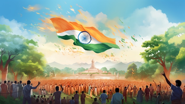 India Dag van de Republiek viering digitale kunst met vlag