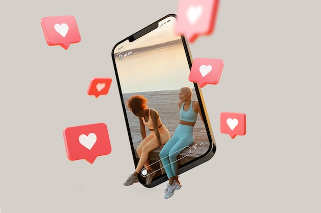 Gratis foto influencers ontspannen en posten op sociale media