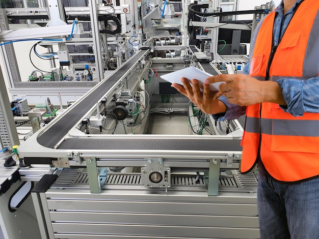 Ingenieurs gebruiken technologie om productiemachines in industriële fabrieken te besturen.