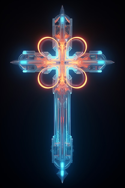 Ingewikkeld 3D kruis met felle lichten
