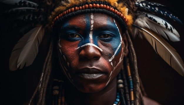 Gratis foto inheemse vrouw met hoofdtooi straalt vertrouwen uit door ai