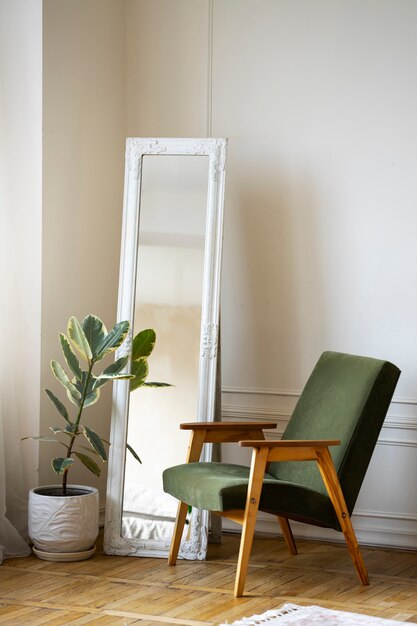 Interieur met spiegel en potplant