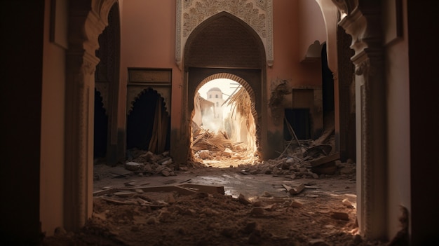 Gratis foto interieur van een huis in de stad marrakech na aardbeving