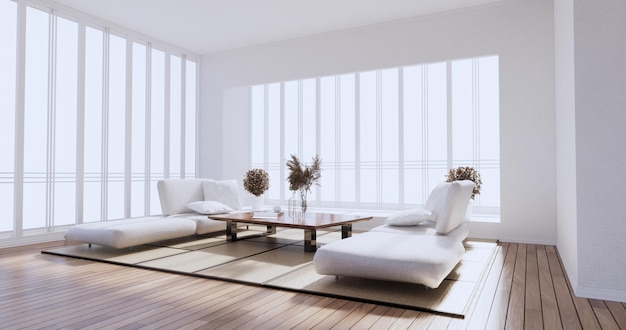 Interieurontwerp, zen moderne woonkamer japanse stijl. 3d-rendering