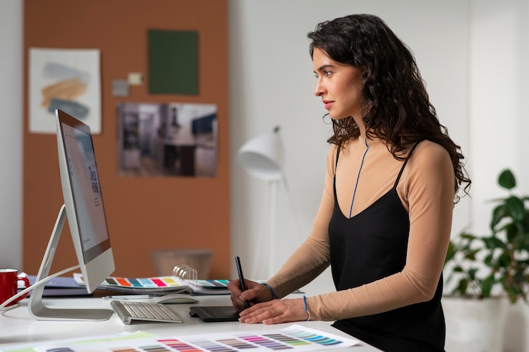 Gratis Foto interieurontwerper die buiten het kantoor werkt
