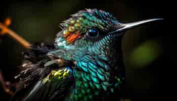 Gratis foto iriserende kolibrie die buiten op een groene tak zit, gegenereerd door ai