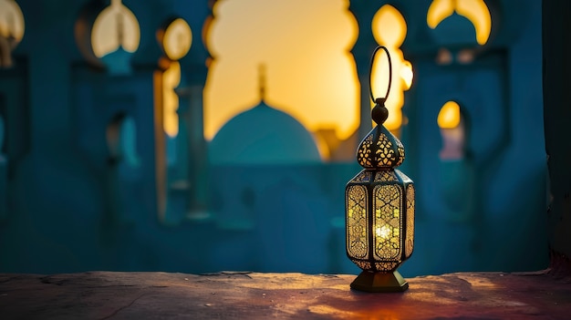 Islamitisch lantaarnontwerp voor de viering van de ramadan met kopieerruimte