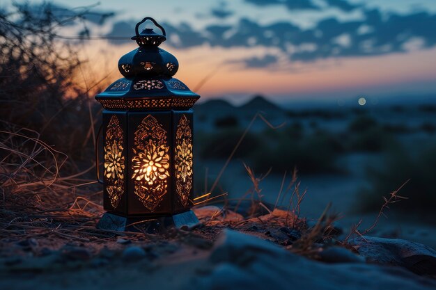 Islamitisch lantaarnontwerp voor de viering van de ramadan met kopieerruimte