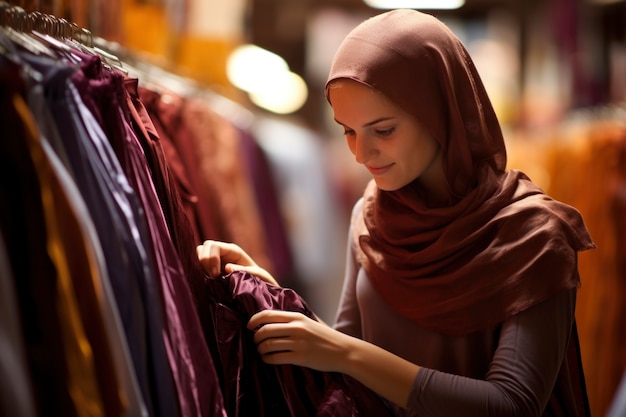 Gratis foto islamitische vrouw die kleding koopt