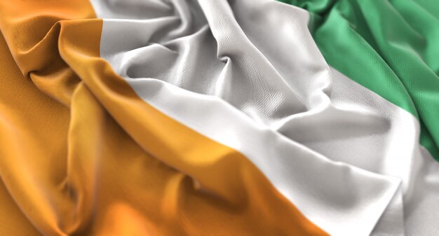 Ivory Coast Flag Ruffled Mooi Wave Macro Close-up Shot