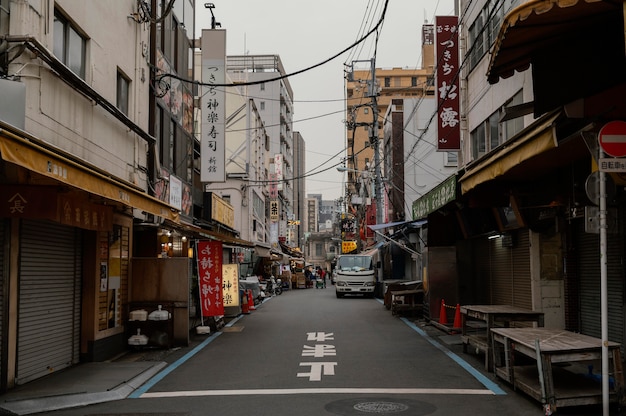 Japan straat en gebouwen met borden
