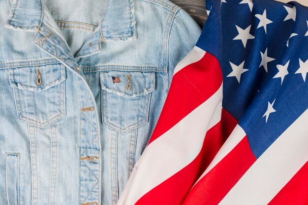 Jean-vest en de vlag van de VS