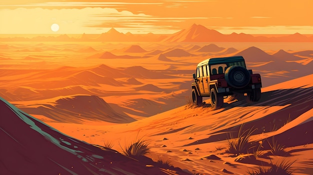 Gratis foto jeep woestijn rijden illustratie