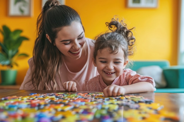 Gratis foto jong kind met autisme speelt met zijn familie