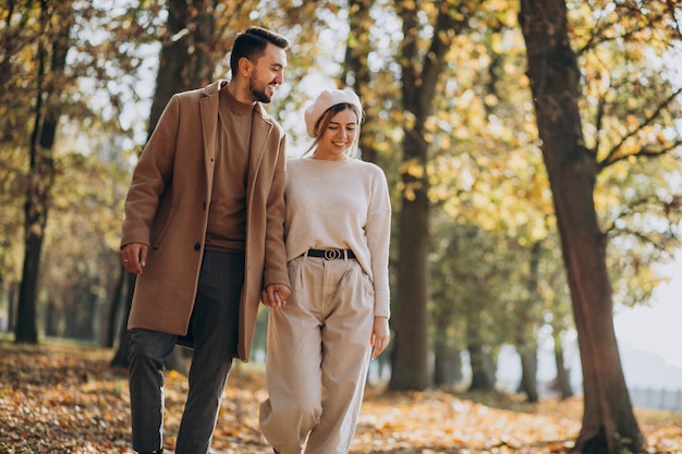 Jong koppel samen in een herfst park