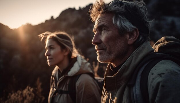 Jong koppel wandelen in de natuur genieten van vrijheid gegenereerd door AI