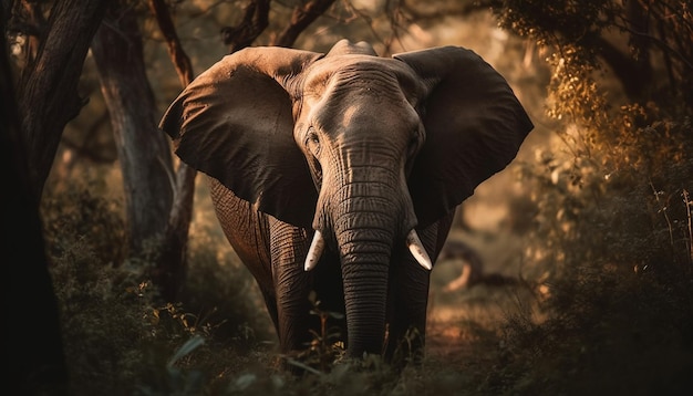 Jong olifantenkalf die in tropische wildernis lopen, gegenereerd door AI