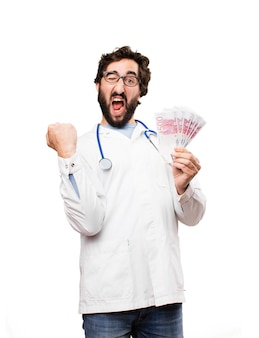 Jonge dokter man met euro biljetten