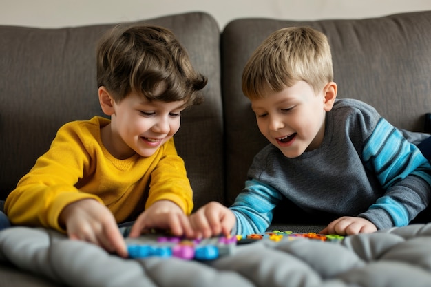Gratis foto jonge kinderen met autisme die samen spelen