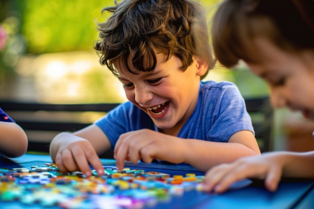 Gratis foto jonge kinderen met autisme die samen spelen