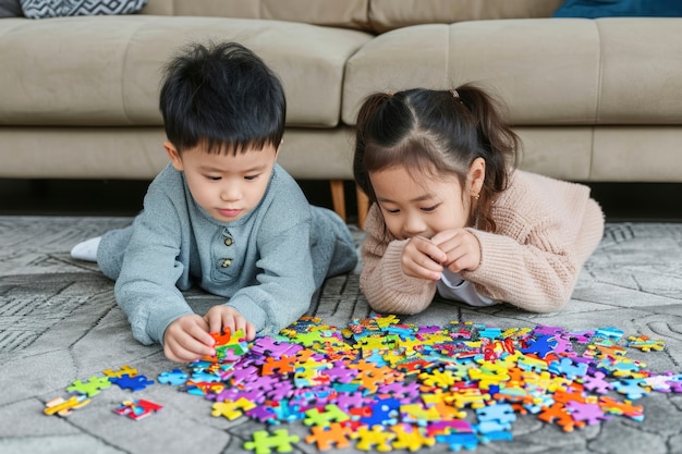 Gratis foto jonge kinderen met autisme die samen spelen