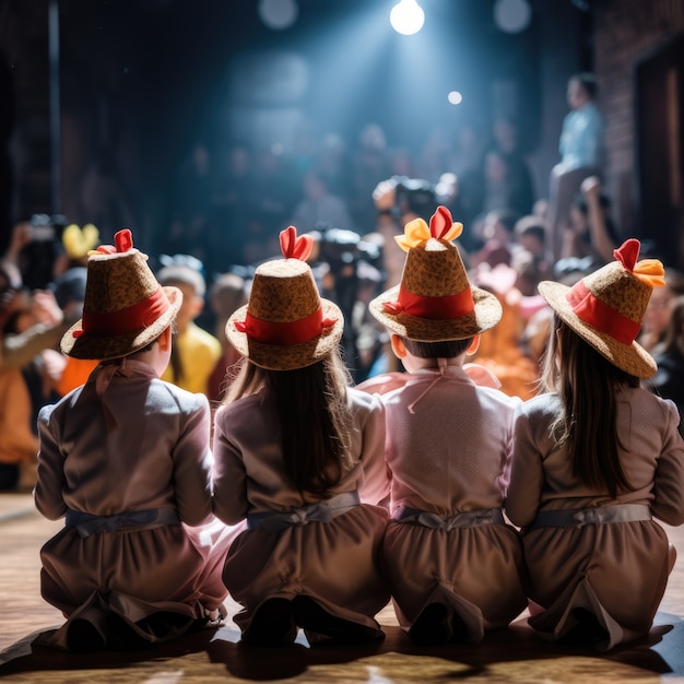Gratis foto jonge kinderen spelen een toneelstuk om de wereldtheaterdag te vieren