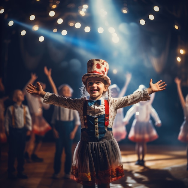 Gratis foto jonge kinderen spelen een toneelstuk om de wereldtheaterdag te vieren