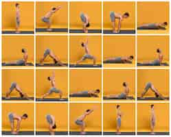 Gratis foto jonge man doet yoga houdingen collage