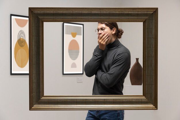 Jonge man gaat naar kunstgalerie