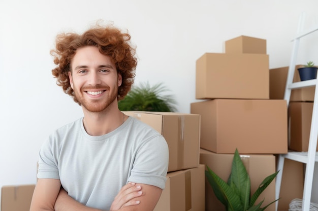 Gratis foto jonge man gelukkige uitdrukking in het nieuwe huis ai gegenereerd