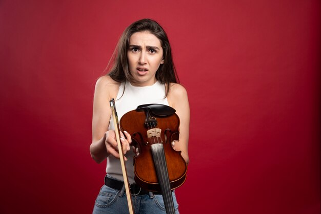 Jonge mooie vrouw met een viool